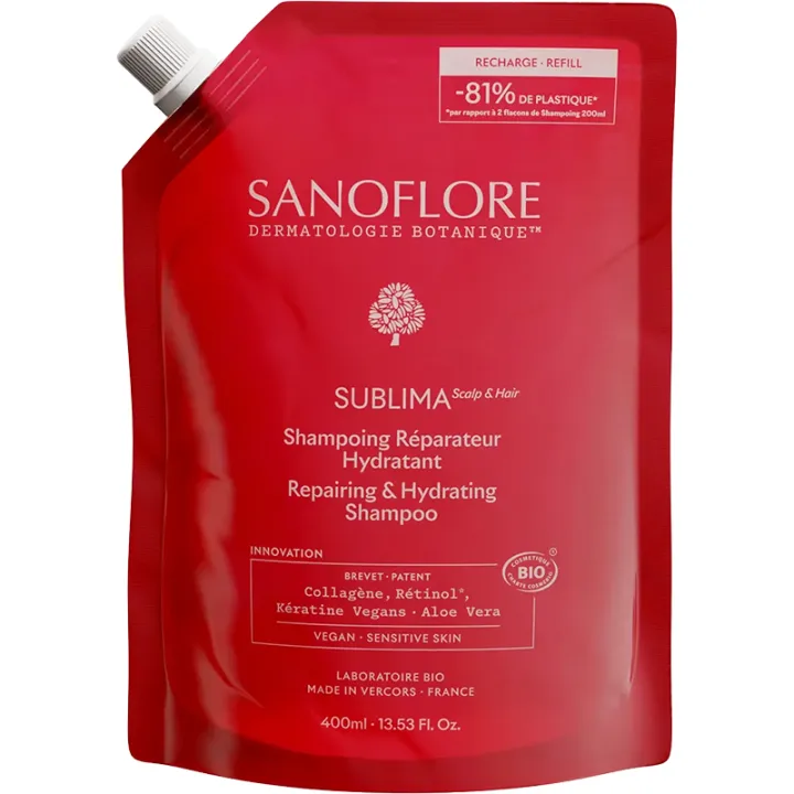 Sanoflore Sublima Shampooing Réparateur Hydratant Bio Éco-Recharge 400 ml
