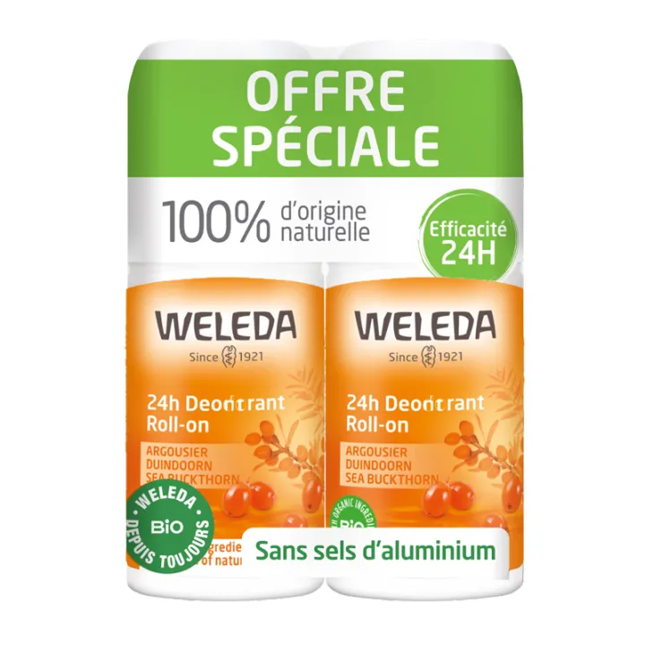 Weleda Déodorant Roll-On Argousier 24h Bio Lot de 2 x 50 ml