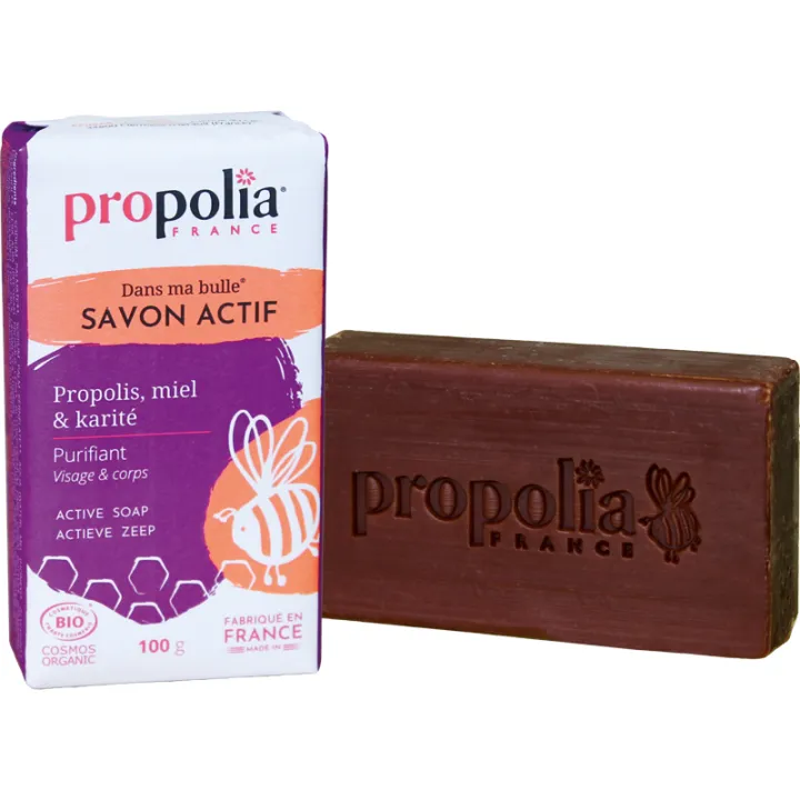 Propolia Savon Actif Bio Purifiant Propolis, Miel & Karité Pain 100 g