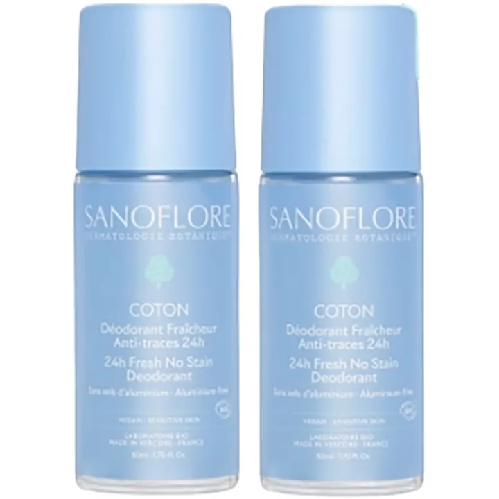Sanoflore Déodorant Roll-On 24h Coton Bio Lot de 2 x 50 ml