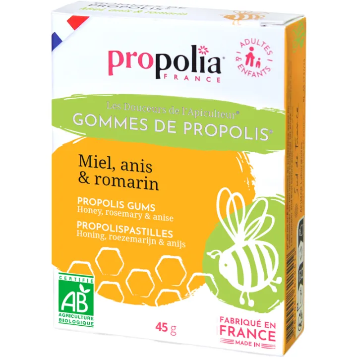 Propolia Gommes de Propolis Bio Miel, Romarin & Anis - Boîte de 45 g