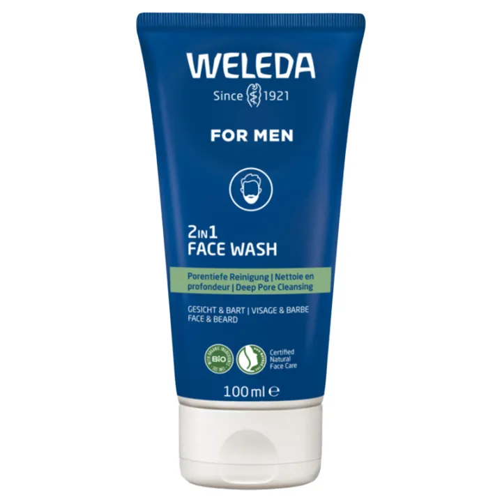 Weleda For Men Gel Nettoyant 2-en-1 Visage et Barbe 100 ml