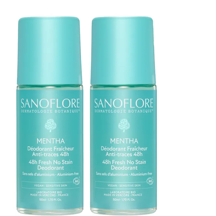 Sanoflore Déodorant Roll-On 48h Mentha Bio Lot de 2 x 50 ml