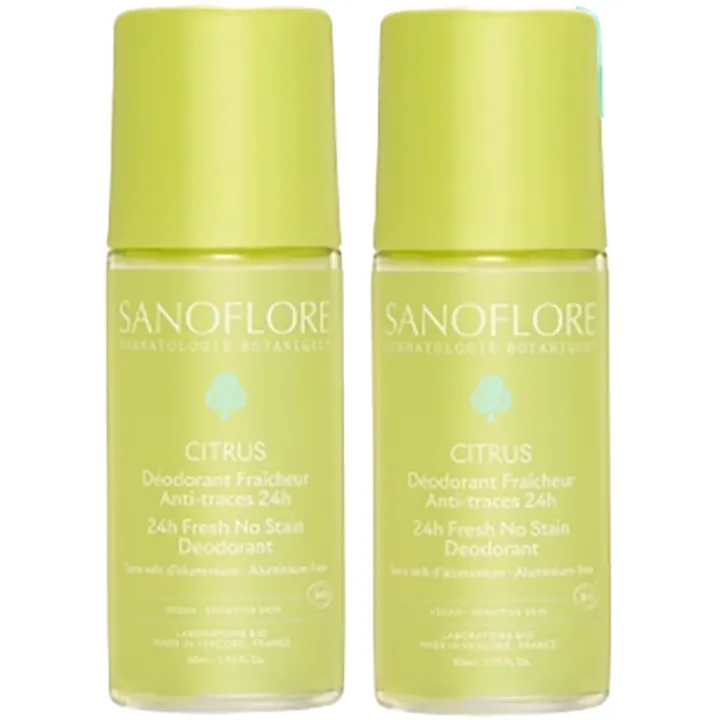 Sanoflore Déodorant Roll-On 24h Citrus Bio Lot de 2 x 50 ml