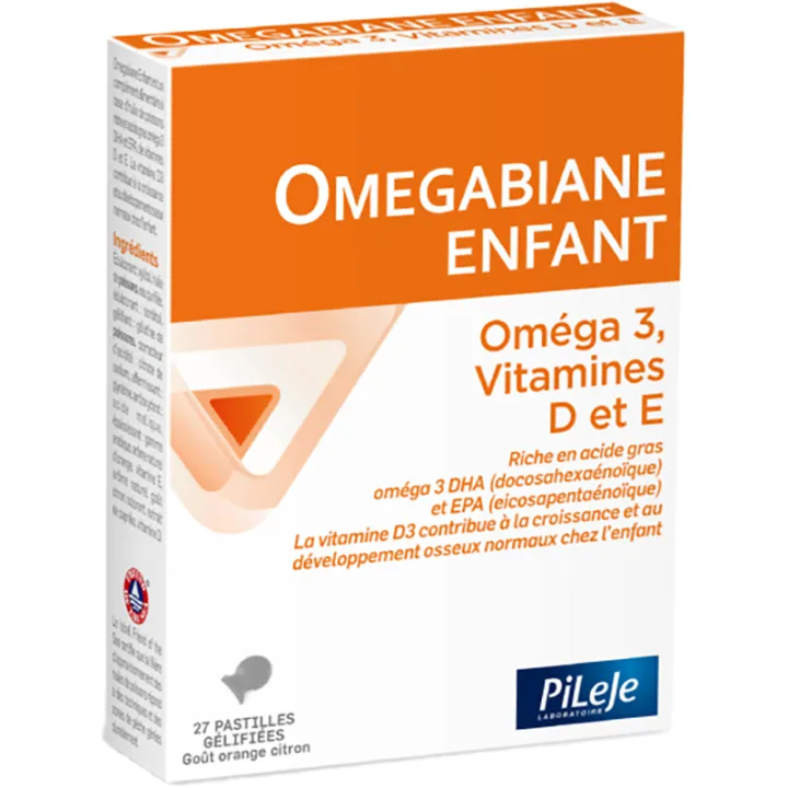 Pileje Omegabiane Enfant Oméga 3, Vitamines D & E dès 3 ans - 27 pastilles gélifiées