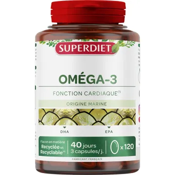Superdiet Oméga 3 DHA EPA Fonction Cardiaque 120 capsules