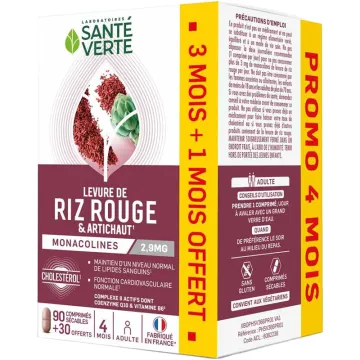 Levure de riz rouge et artichaut 90 comprimés – Santé Verte