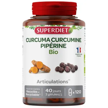 Superdiet Curcuma Curcumine Pipérine Bio 120 gélules