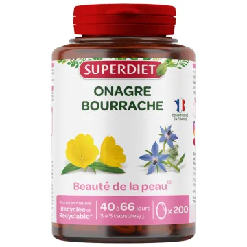 Superdiet Huiles Onagre et Bourrache Bio Capsules x 200