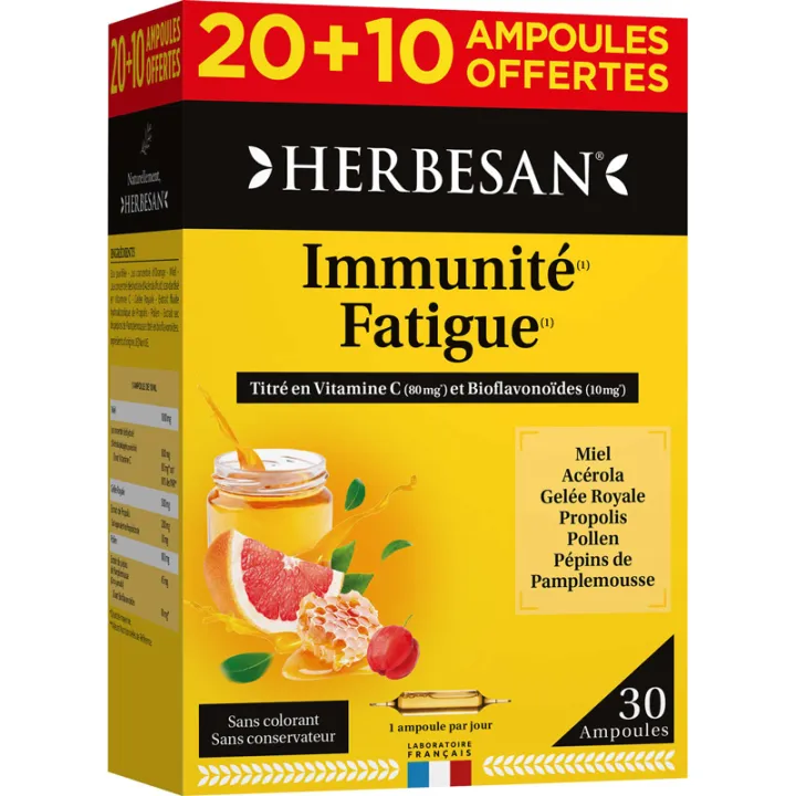 Herbesan Immunité Fatigue Gelée Royale Propolis – 30 ampoules