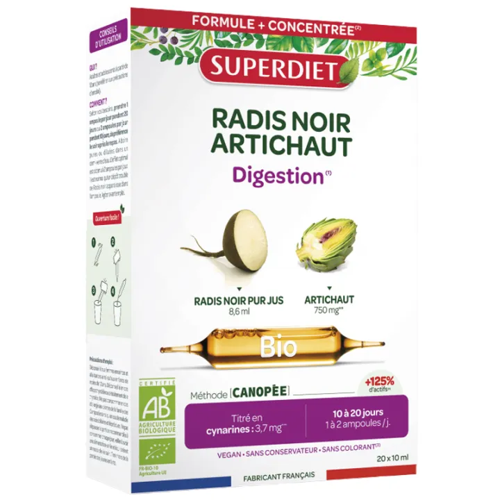 Superdiet Radis Noir Artichaut Digestion Bio 20 ampoules