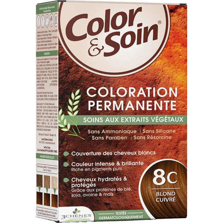 3 Chênes Color & Soin Coloration Permanente 8C Blond cuivre Rouges & Cuivrés