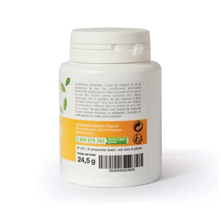 Nat & Form Vitamine D3 + Zinc 60 Gélules Végétales