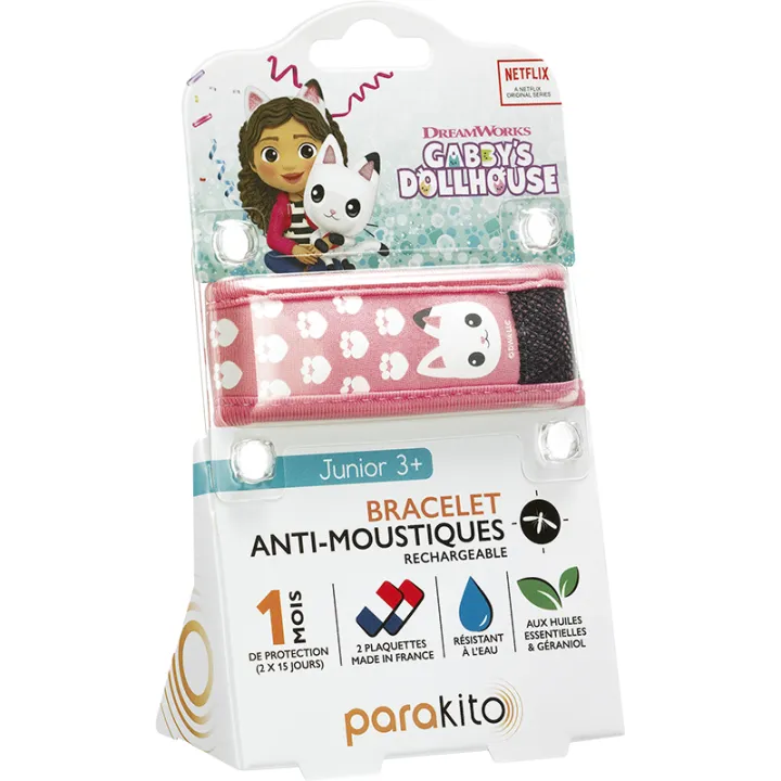 Parakito Bracelet Anti-Moustiques Rechargeable Junior 3+ - Motif Gabby's Dollhouse - Rose