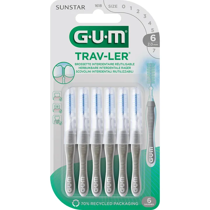 Sunstar GUM Trav-Ler Brossettes Interdentaires 2 mm x6