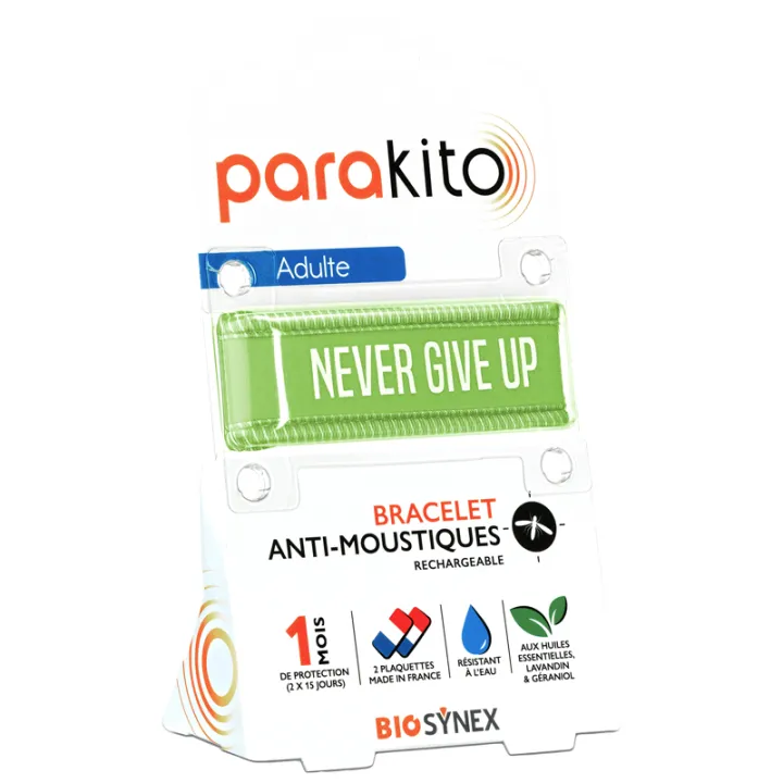 Parakito Bracelet Anti-Moustiques Rechargeable Adulte - Motif Never Give Up Vert