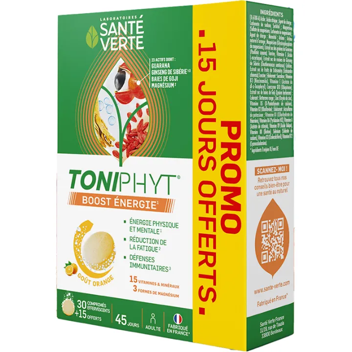 Toniphyt Boost Énergie orange 45 comprimés – Santé Verte