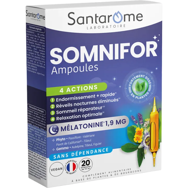 Santarome Somnifor 4 Actions Mélatonine 1,9 mg – 20 ampoules