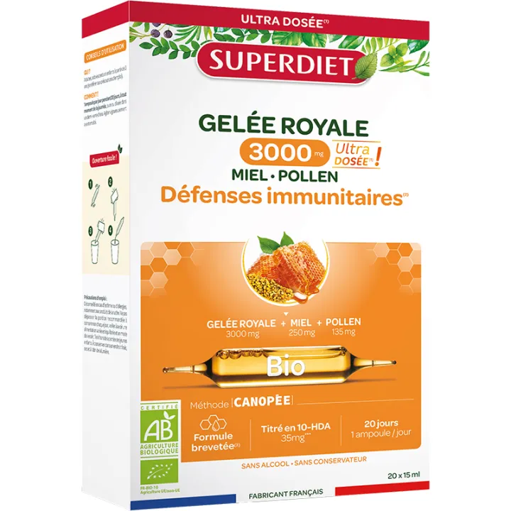 Superdiet Gelée Royale 3000 mg Bio 20 ampoules