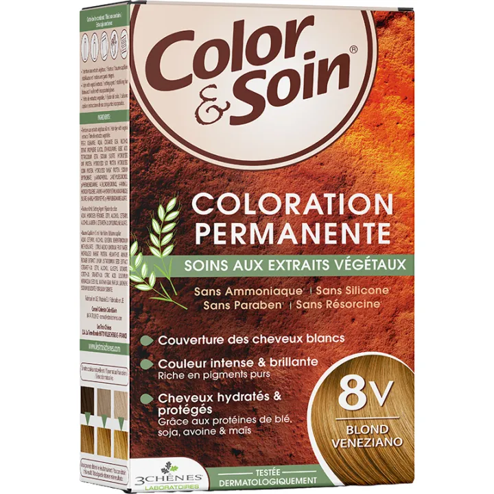 3 Chênes Color & Soin Coloration Permanente Cheveux Dorés 8V Blond Veneziano - Kit