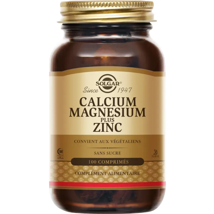 Solgar Calcium Magnésium plus Zinc 100 comprimés