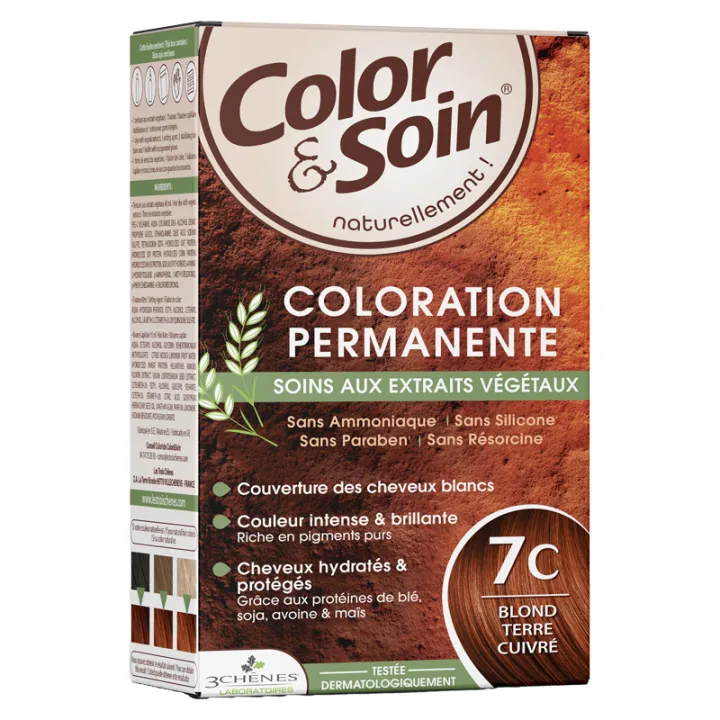 3 Chênes Color & Soin Coloration Permanente 7C Blond terre cuivre Rouges & Cuivrés