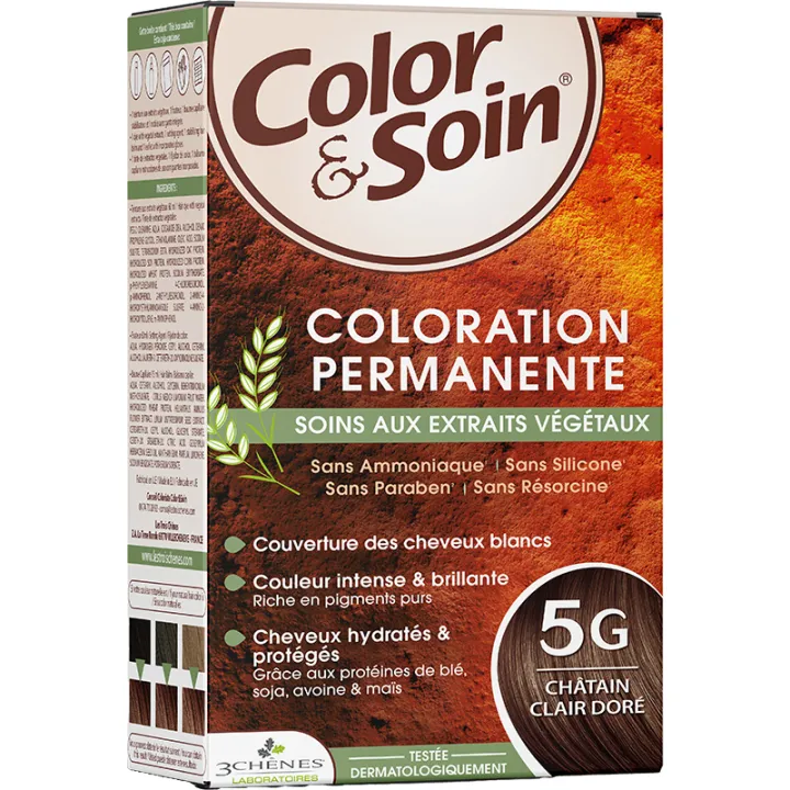 3 Chênes Color & Soin Coloration Permanente Cheveux Dorés 5G Châtain Clair Doré - Kit
