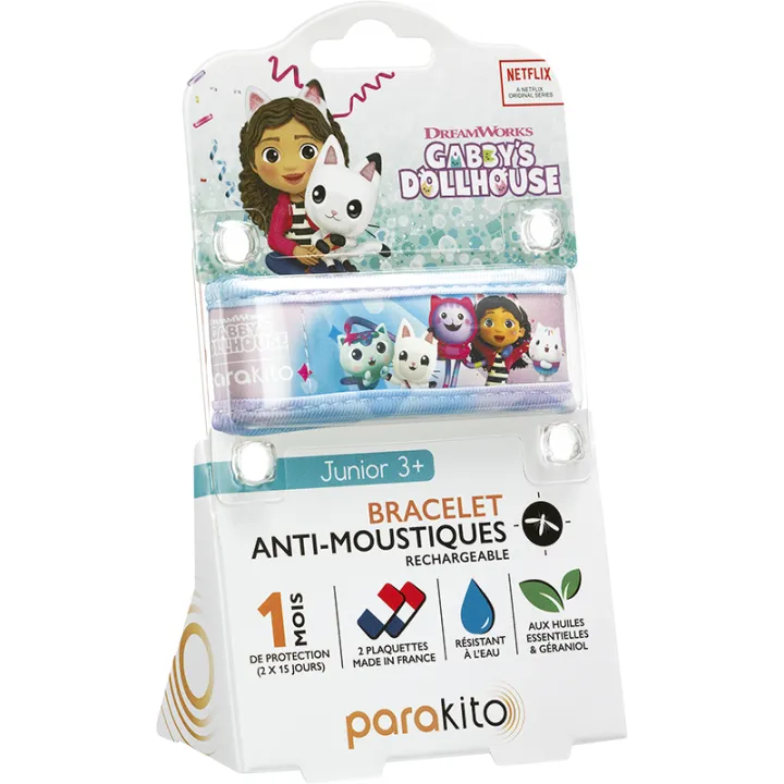 Parakito Bracelet Anti-Moustiques Rechargeable Junior 3+ - Motif Gabby's Dollhouse - Violet