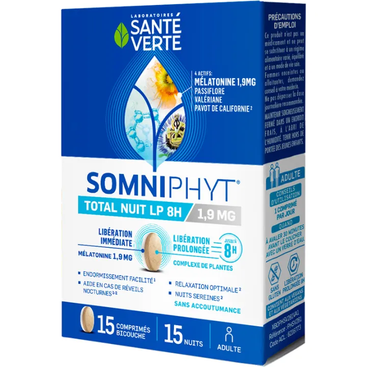 Somniphyt Total Nuit LP 1,9 mg 15 comprimés – Santé Verte