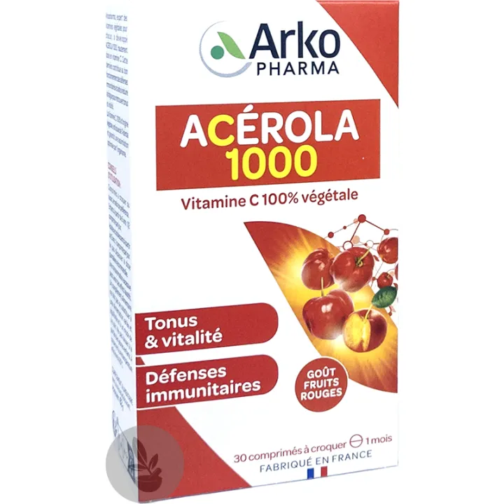 Arkopharma Acérola 1000 Vitamine C Naturelle Boîte de 30