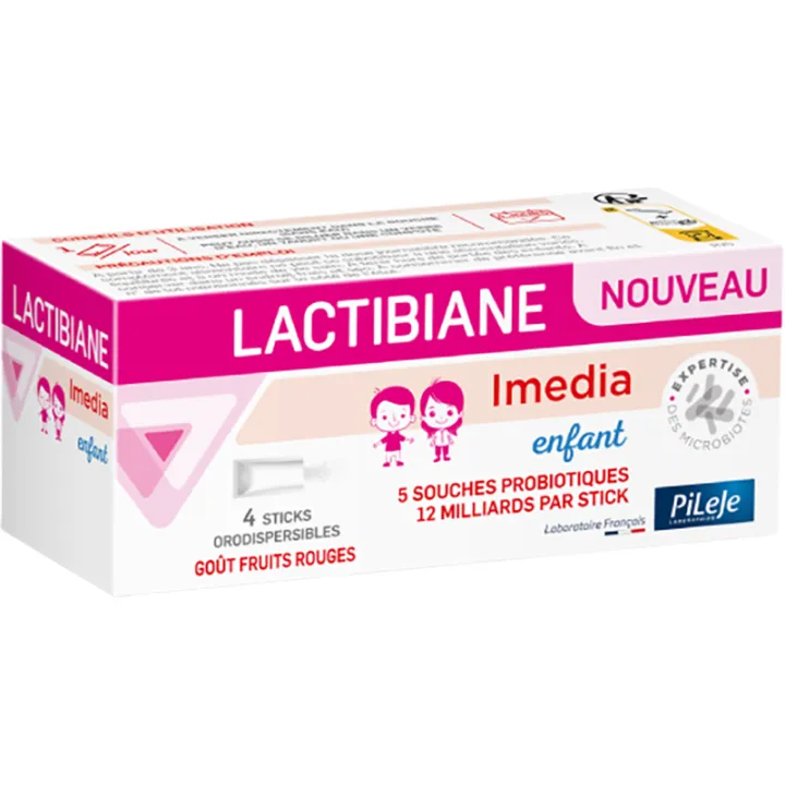 Lactibiane Imedia Enfant Pileje Ferments Lactiques Goût Fruits Rouges 4 Sticks Orodispersibles