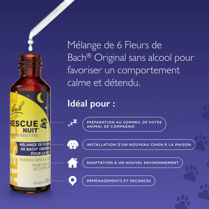 Rescue Pets Nuit Fleurs de Bach pour Chiens et Chats - Sans alcool - 20 ml