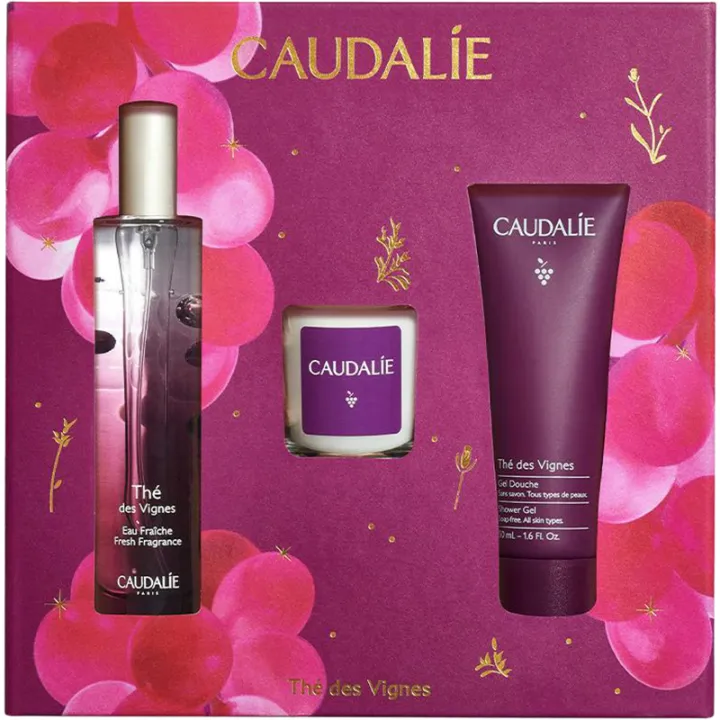 Caudalie Coffret Thé des Vignes - Eau Fraîche, Gel Douche et Bougie