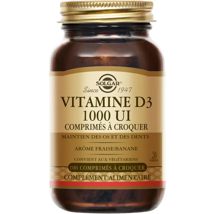 Solgar Vitamine D3 1000 UI 100 comprimés à croquer