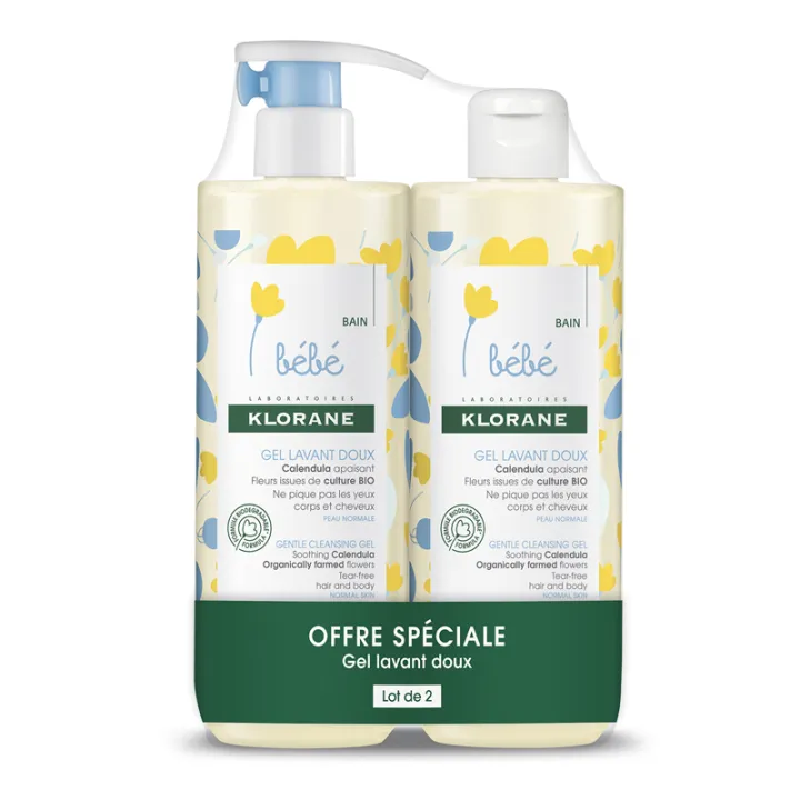 KLORANE Bébé gel douceur moussant corps et cheveux 2 x 500ML