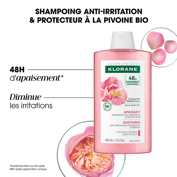 Klorane Apaisant Shampoing à la Pivoine Bio – Cuir Chevelu Sensible 400 ml