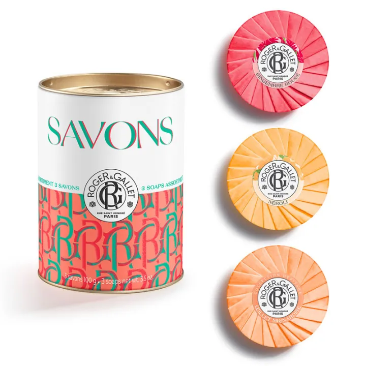 Roger&Gallet Pop Art Boîte 3 Savons Bienfaisants 3x100 g Orange Gingembre Rouge, Néroli, Oeillet Mignardise