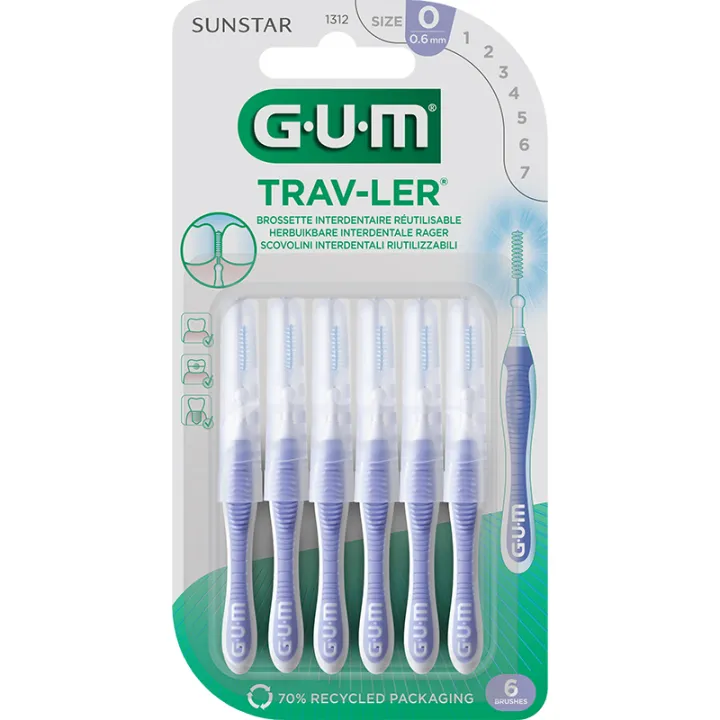 Sunstar GUM Trav-Ler Brossettes Interdentaires 0,6 mm x6