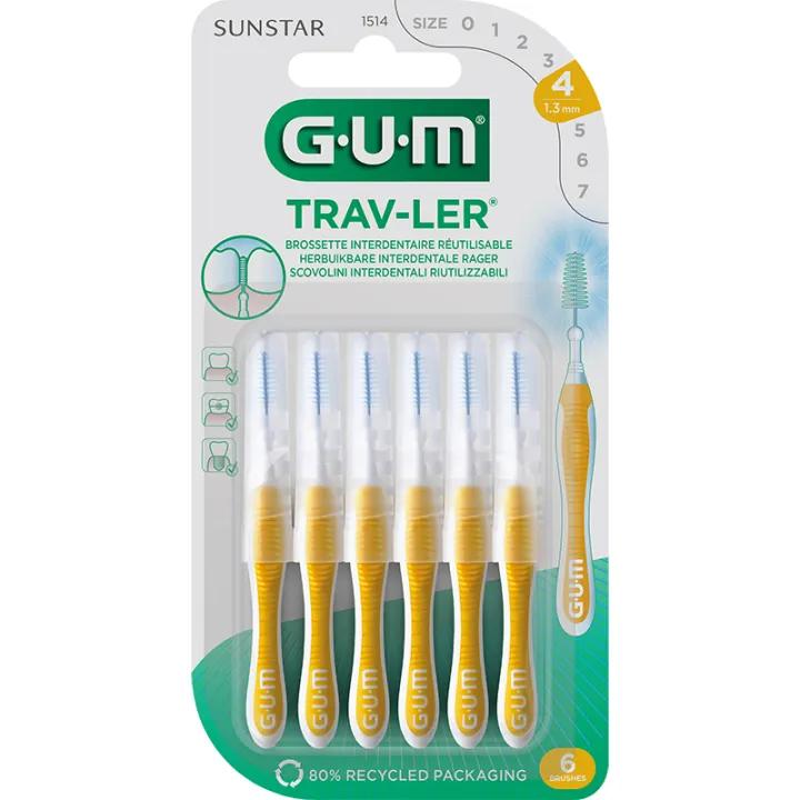 Sunstar GUM Trav-Ler Brossettes Interdentaires 1,3 mm x6