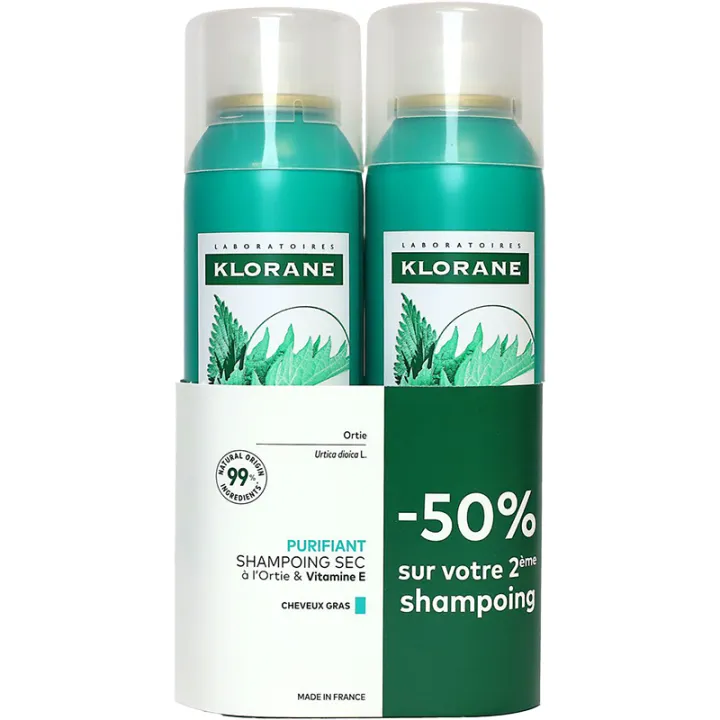 Klorane Shampoing Sec à l'Ortie Cheveux Gras - Lot 2 x 150 ml