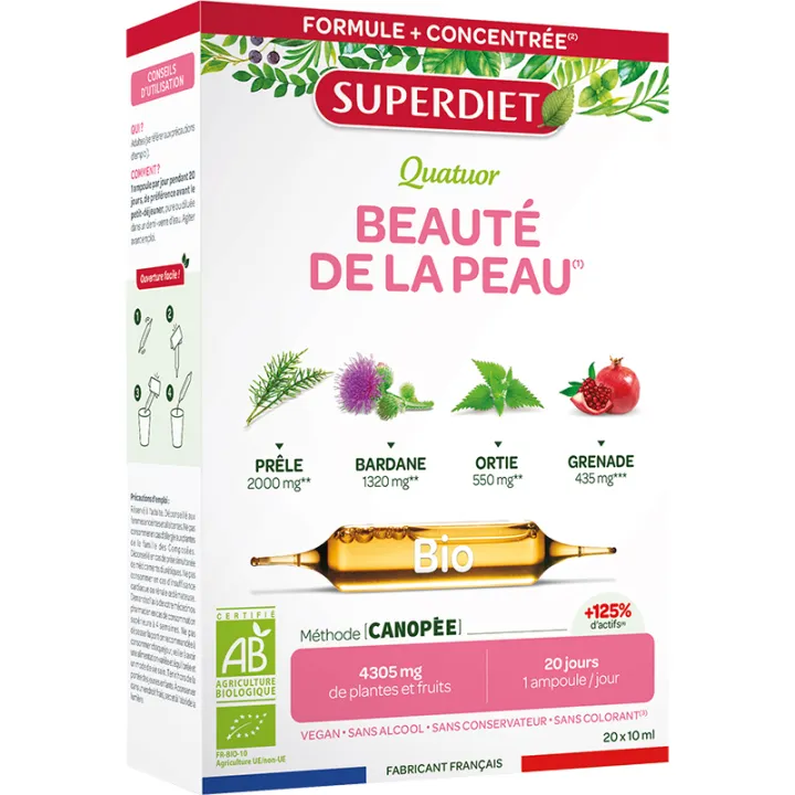 Superdiet Quatuor Beauté de la Peau Bio 20 ampoules