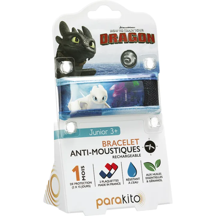 Parakito Bracelet Anti-Moustiques Rechargeable Junior 3+ - Motif Dragons - Light Fury