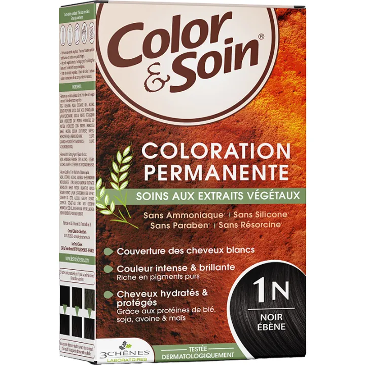 3 Chênes Color & Soin Coloration Permanente 1N Noir Ébène - Cheveux Bruns & Marrons