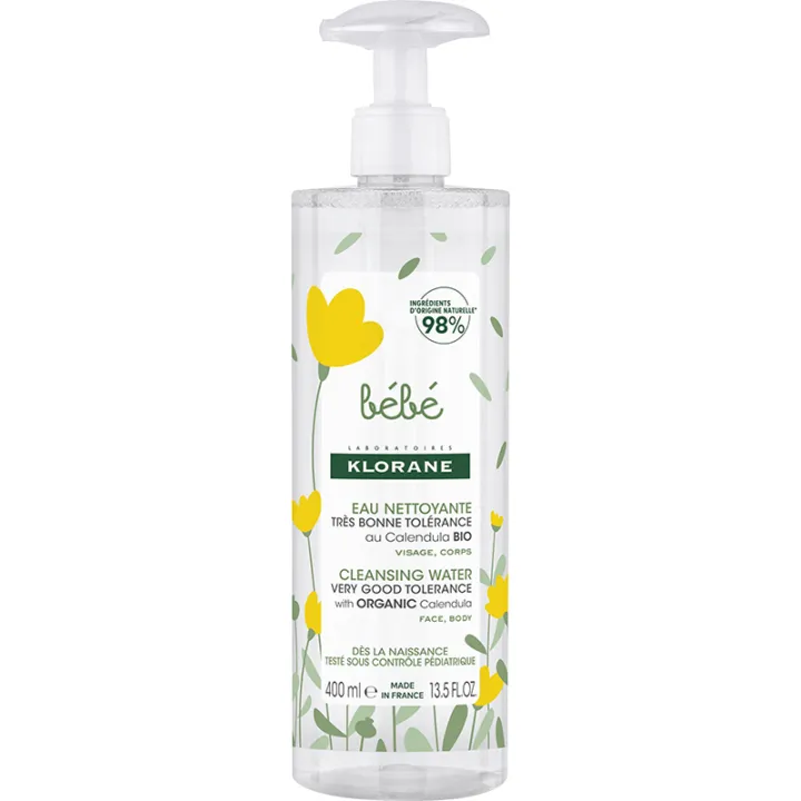 Klorane Bébé Eau Nettoyante Micellaire Sans Rinçage au Calendula Bio 400 ml