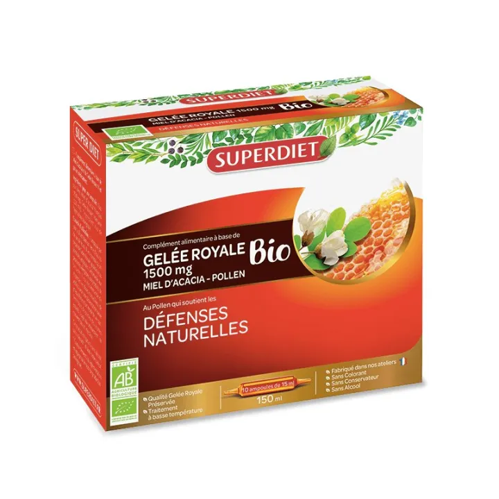Superdiet Gelée Royale Miel Pollen Bio 30 Ampoules