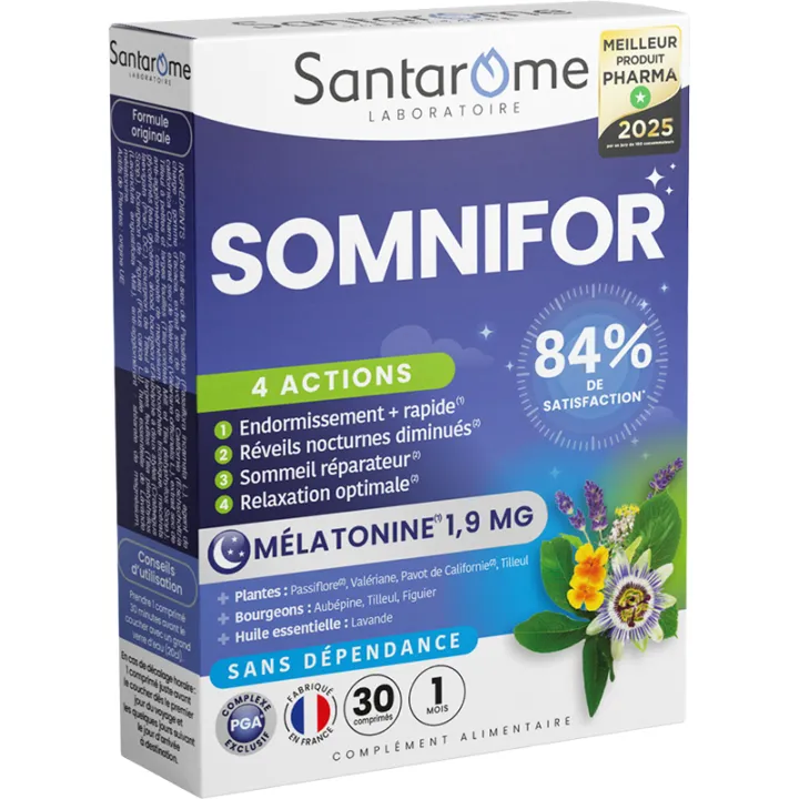 Santarome Somnifor 4 Actions Mélatonine 1,9 mg – 30 comprimés
