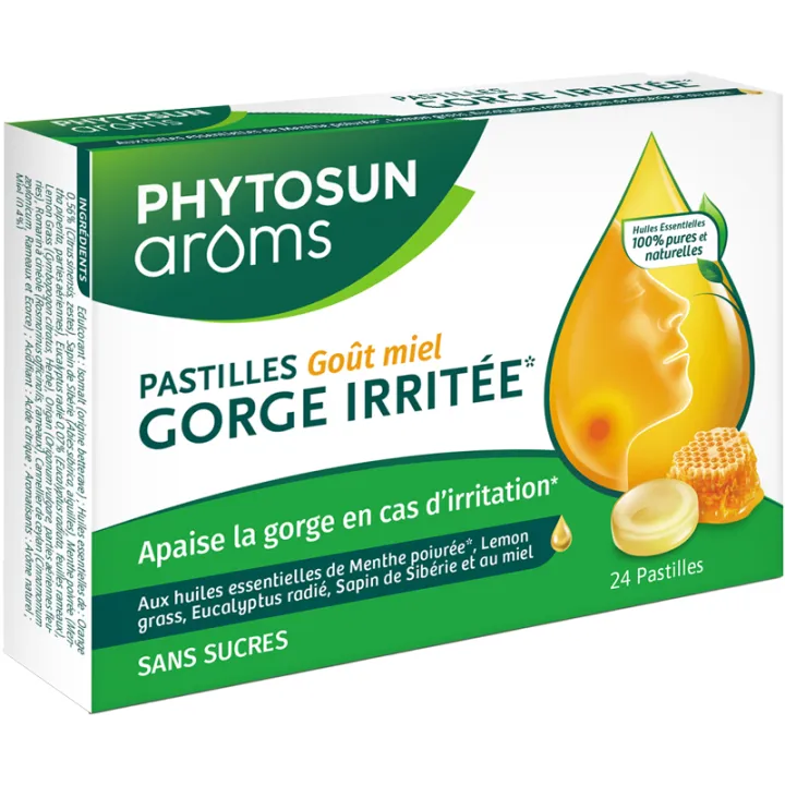 Pastilles sans sucres Gorge irritée miel x24 – Phytosun Arôms