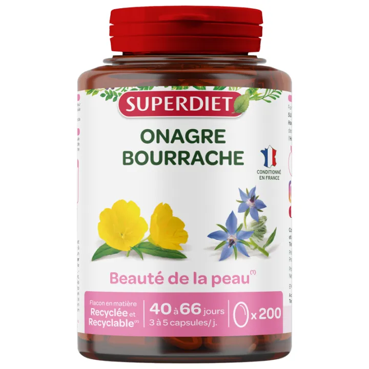 Superdiet Huiles Onagre et Bourrache Bio Capsules x 200