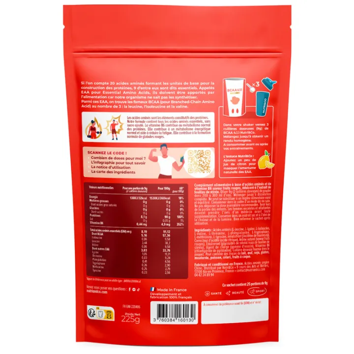 Nutri&Co BCAA 4.1.1 Enrichis en EAA Fruits Rouges 225 g