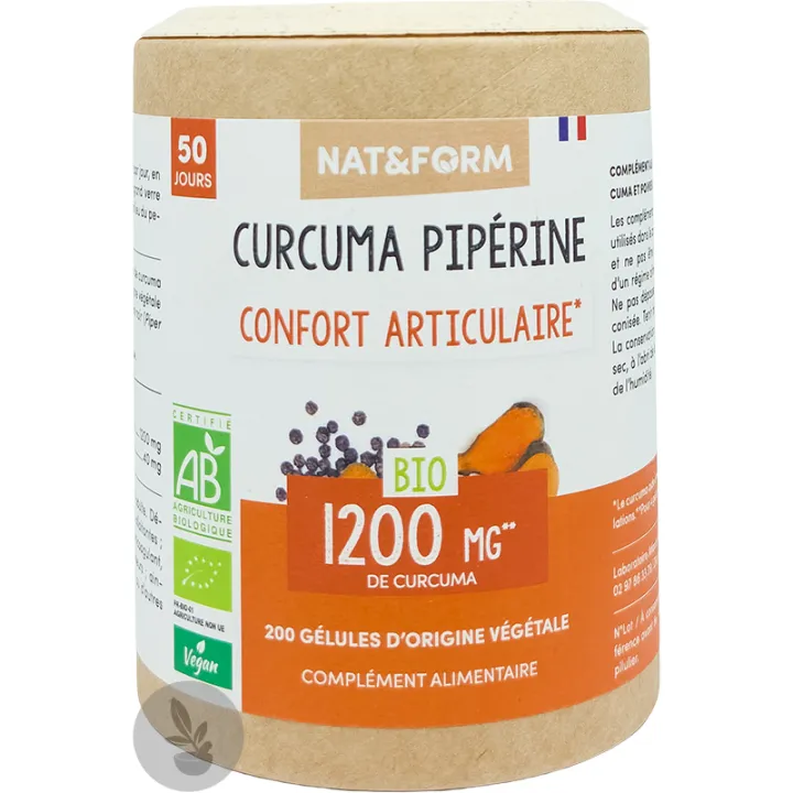 Nat & Form Curcuma + Pipérine Bio 200 Gélules Végétales
